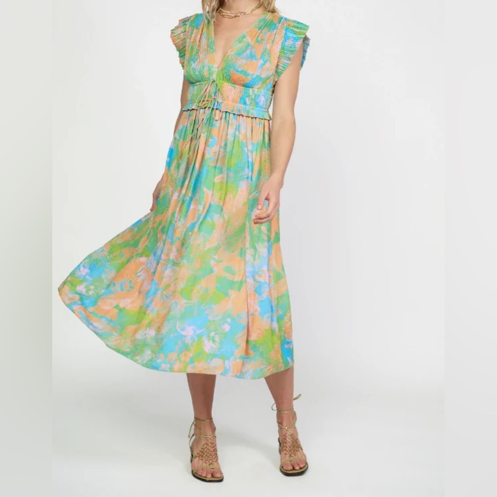 SOLD Current Air Shop Henly watercolor midi floral wedding guest S
